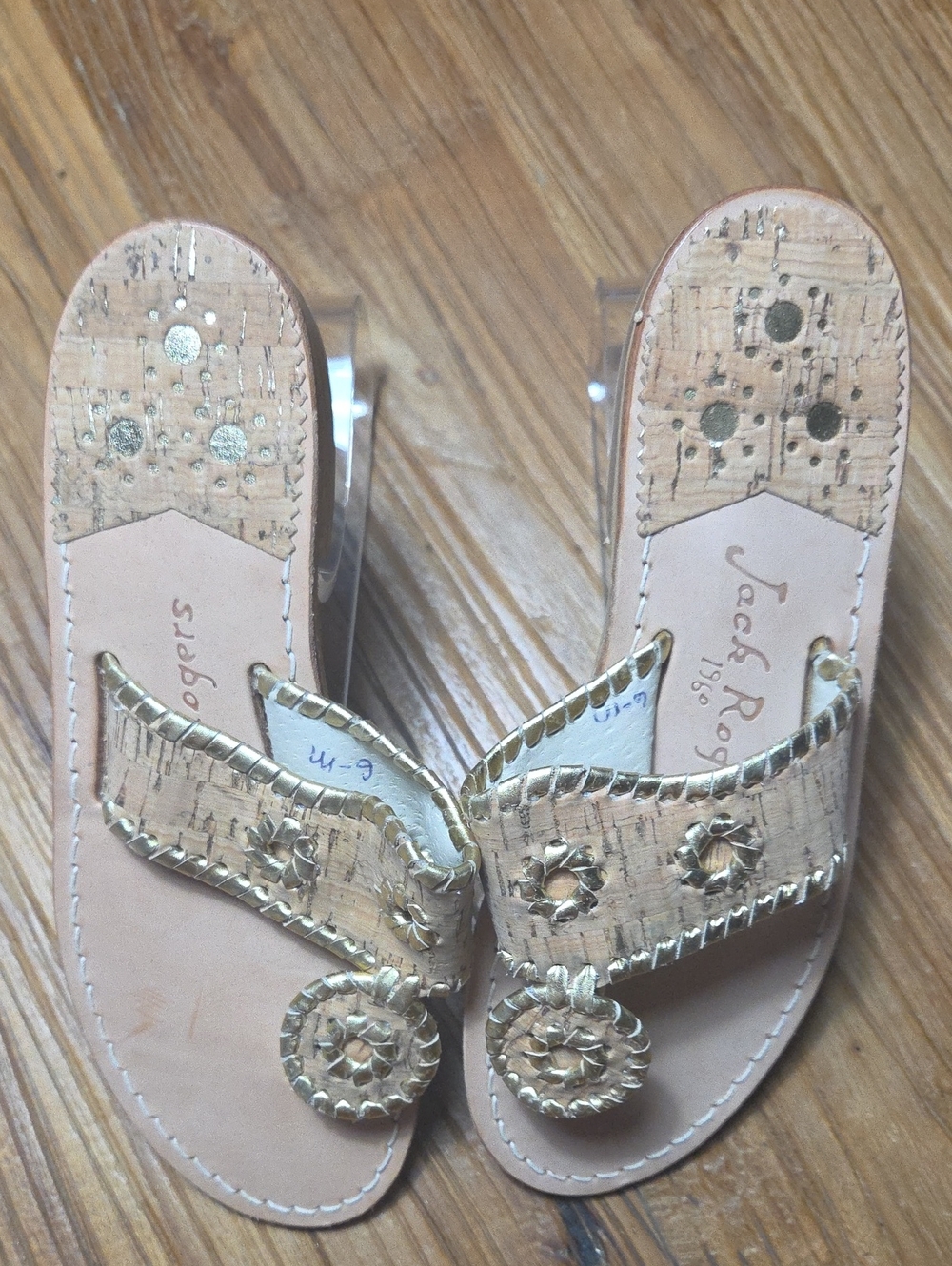 Jack Rogers Metallic Gold Cork Thong Sandals